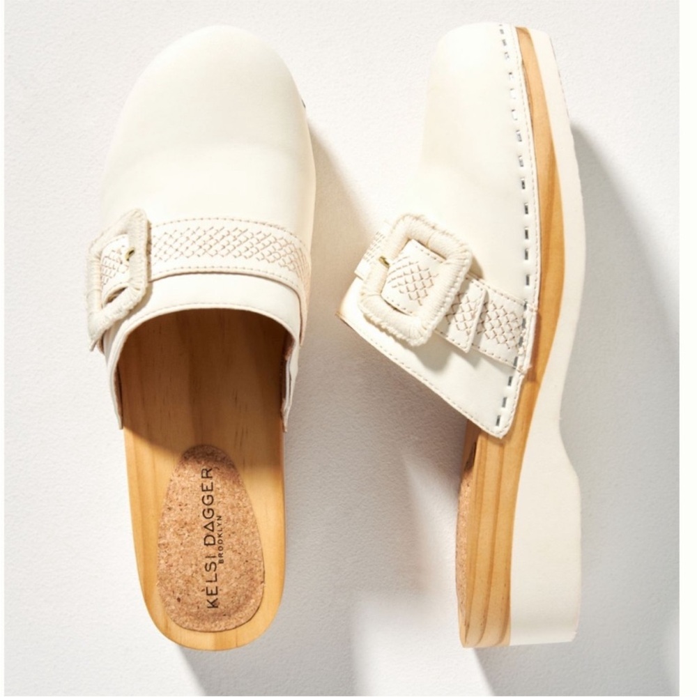 Kelsi Dagger Brooklyn Carved Flats  Women's Cream Clogs Wood Leather Women
